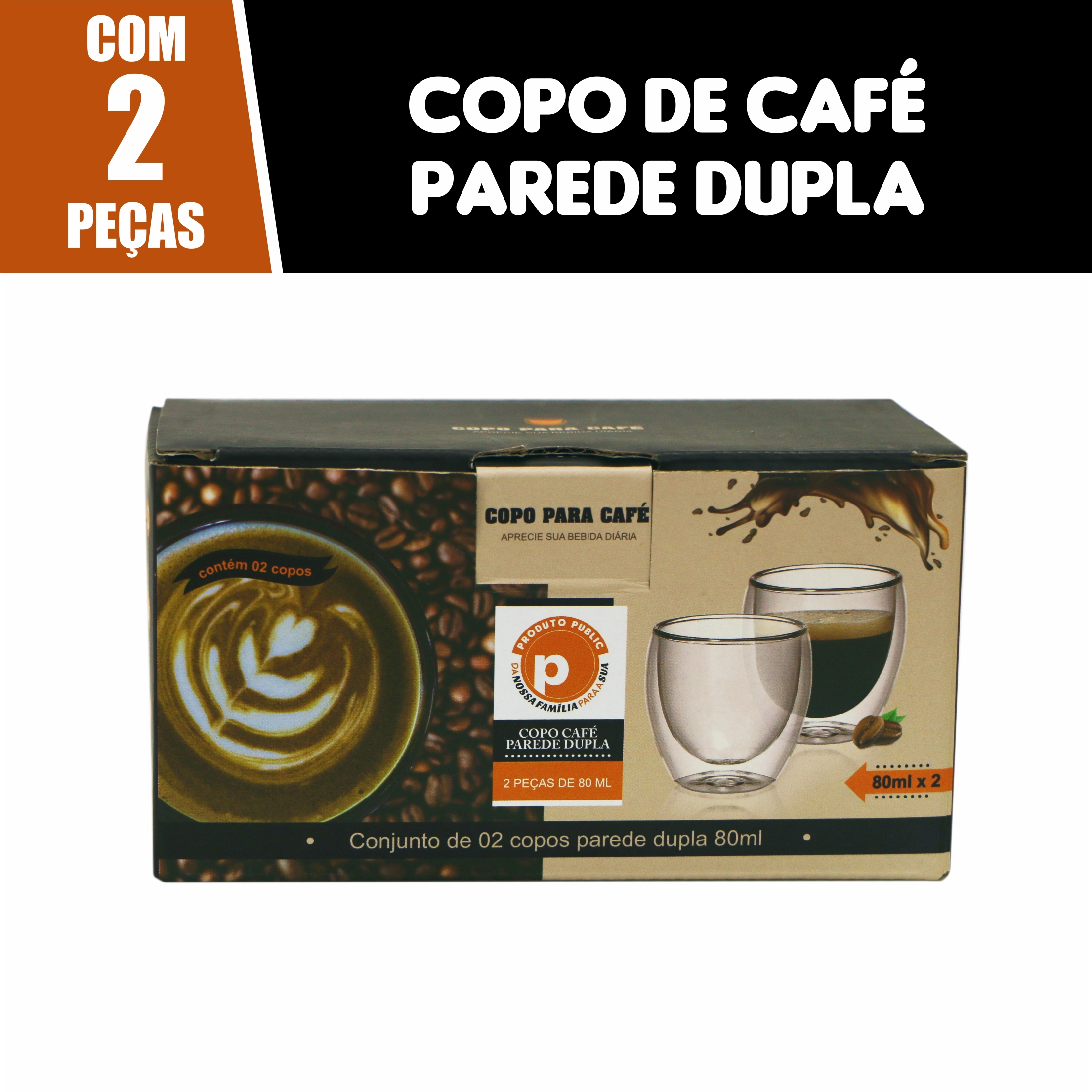 Conjunto De 02 Copos Parede Dupla 80 Ml Public