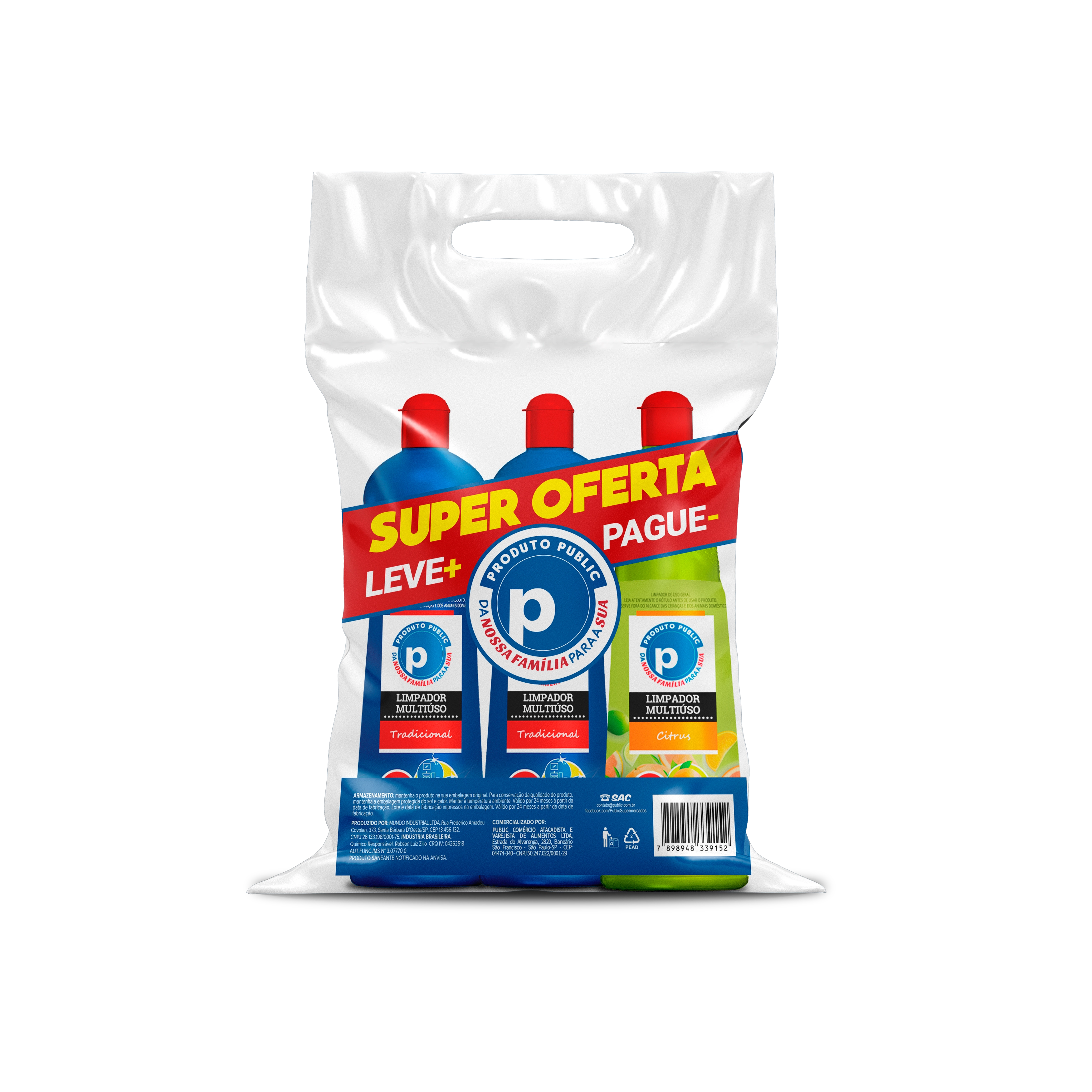 Kit 3 Multilimp Public 500ml Trad Citrus Lv Pg