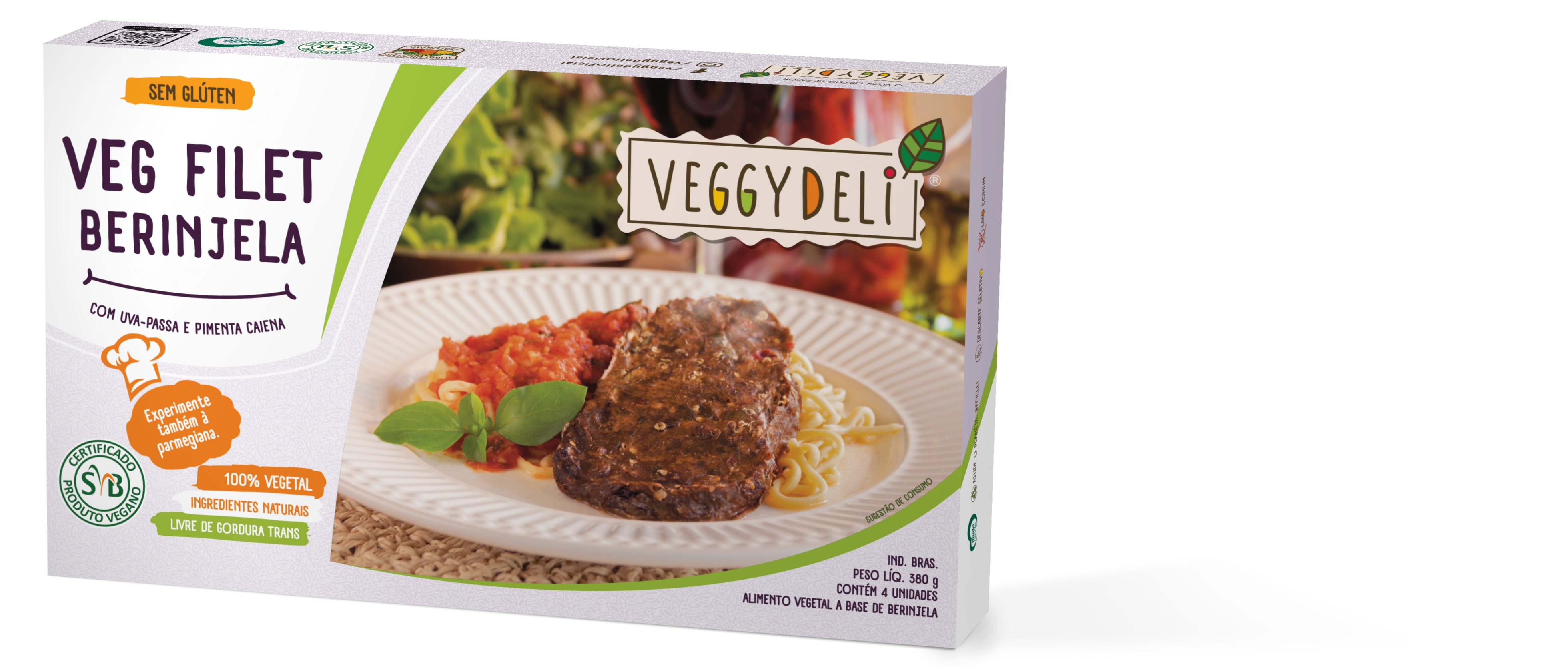 Filé De Berinjela Com Uva Passa E Pimenta Caiena Veggy Deli Caixa 380g 4 Unidades