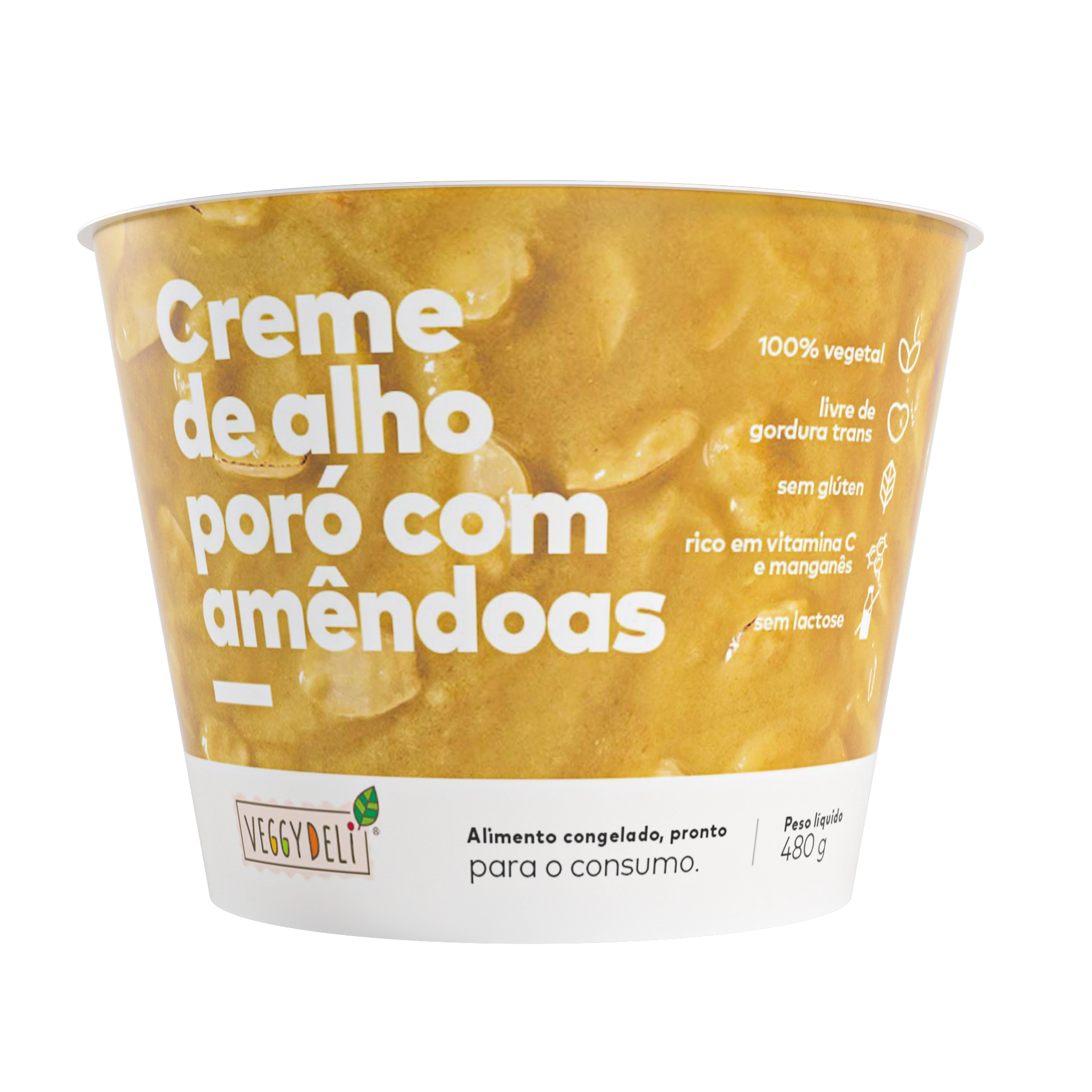 Creme Vegetal Alho Poró Com Amêndoas Veggy Deli Pote 480g