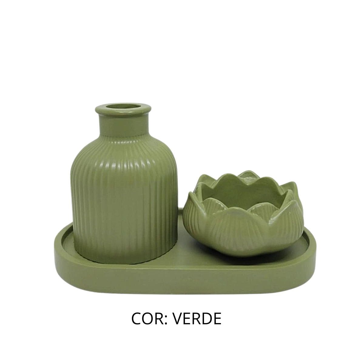 Kit Dupla Vaso Bandeja Ceramica 2643 Vanjos