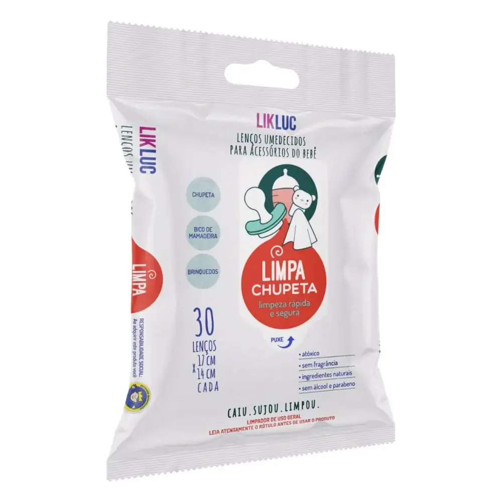 Lenço Umedecido Bebê Likluc Limpa Chupeta Pacote 30 Unidades