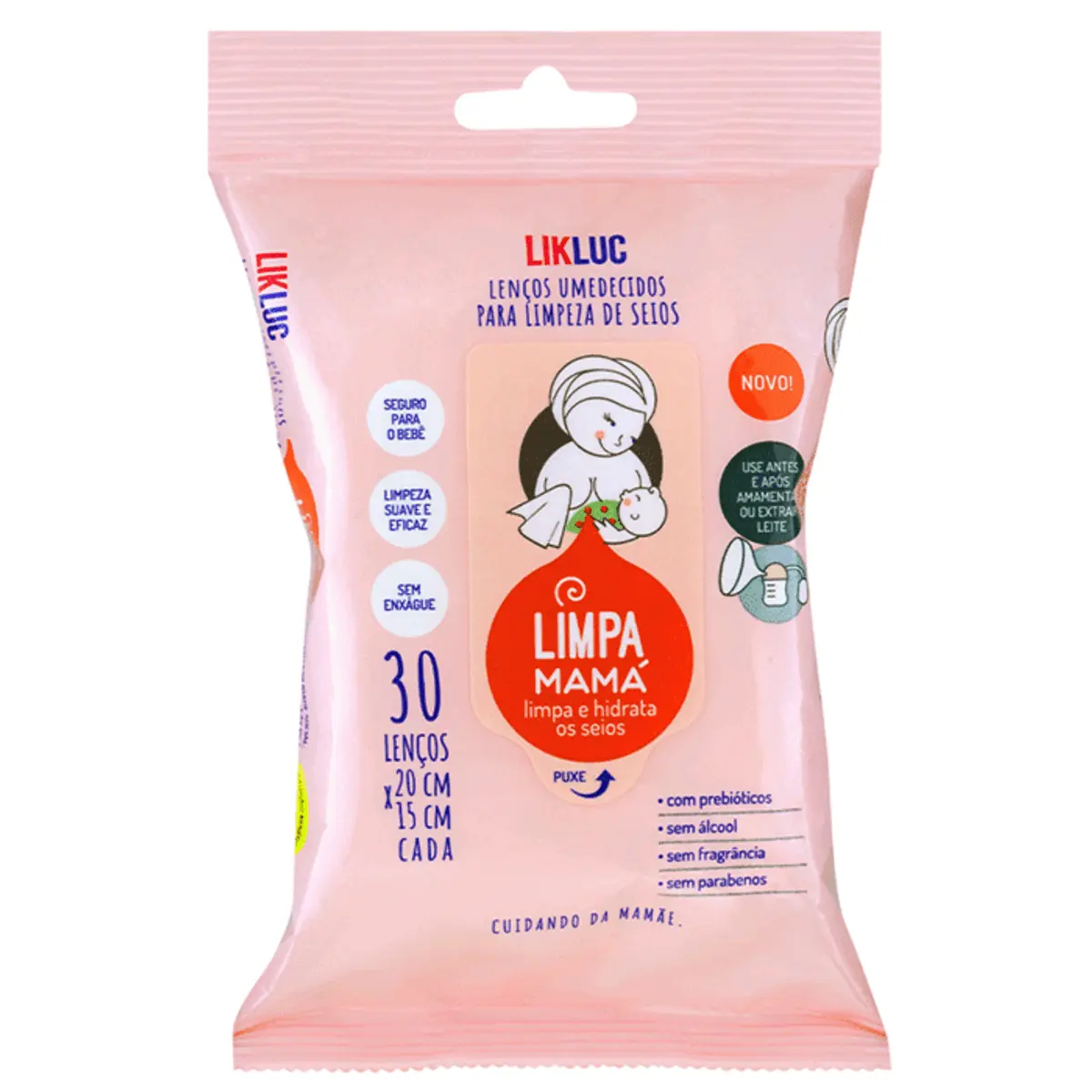 Lenço Umedecido Para Seios Likluc Limpa Mamá Pacote 30 Unidades