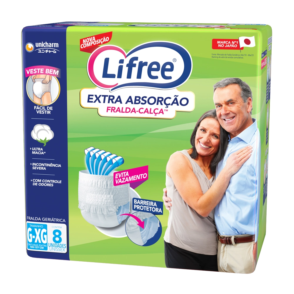 Fralda Descartável Adulto Extra Absorção Calça Lifree G Xg Pacote 8 Unidades