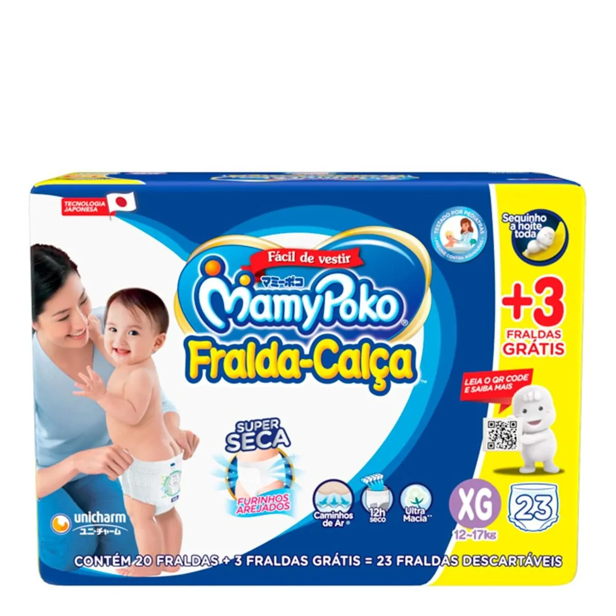 Fralda Descartável Infantil Super Seca Calça Mamypoko Xg Pacote 20 Unidades Grátis 3 Fraldas