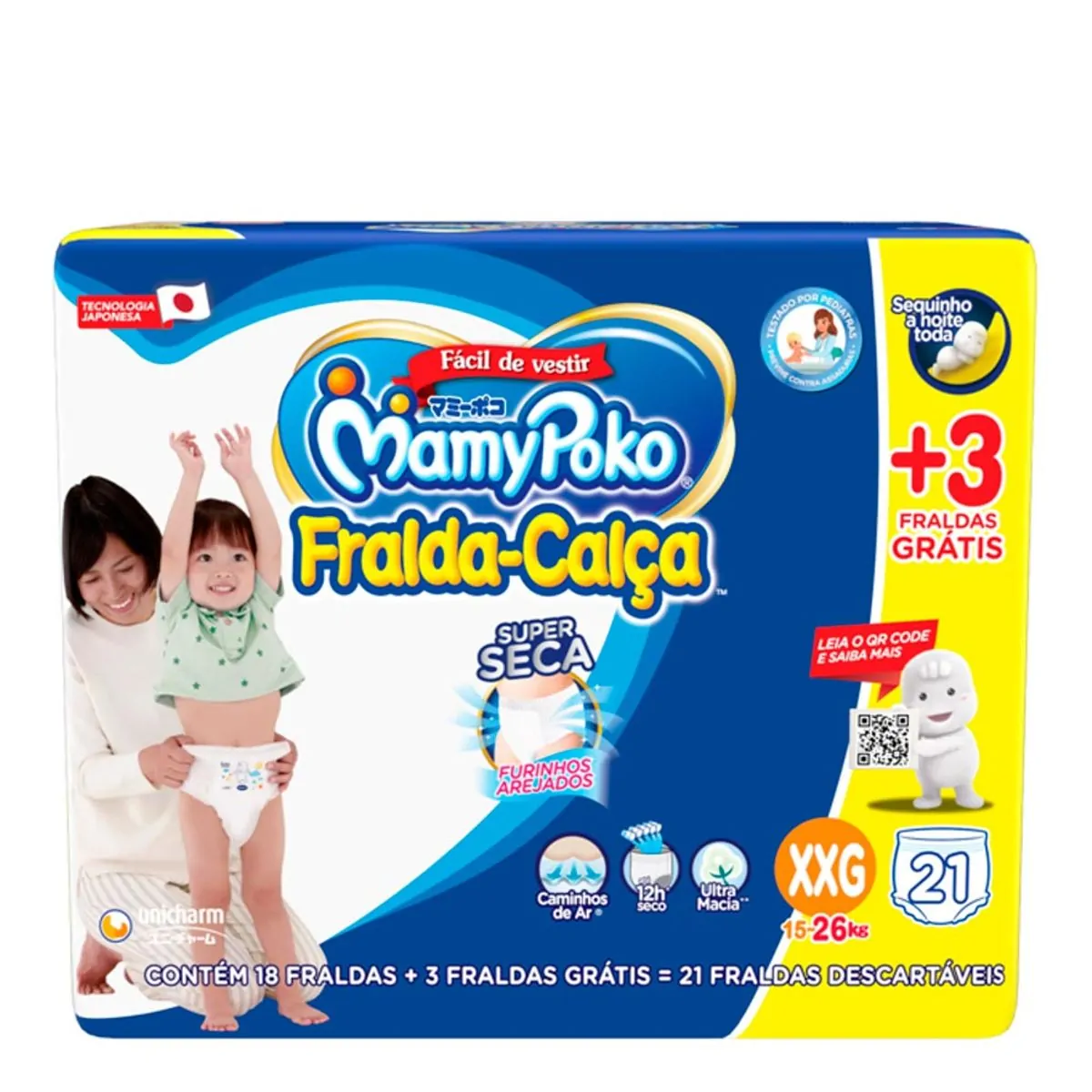 Fralda Descartável Infantil Super Seca Calça Mamypoko Xxg Pacote 18 Unidades Grátis 3 Fraldas