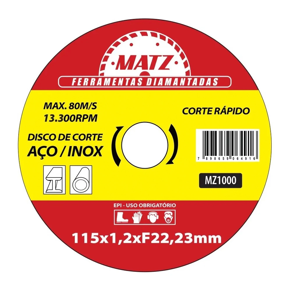 Disco Corte Rápido Aço Inox 22,23mm X 115mm Matz