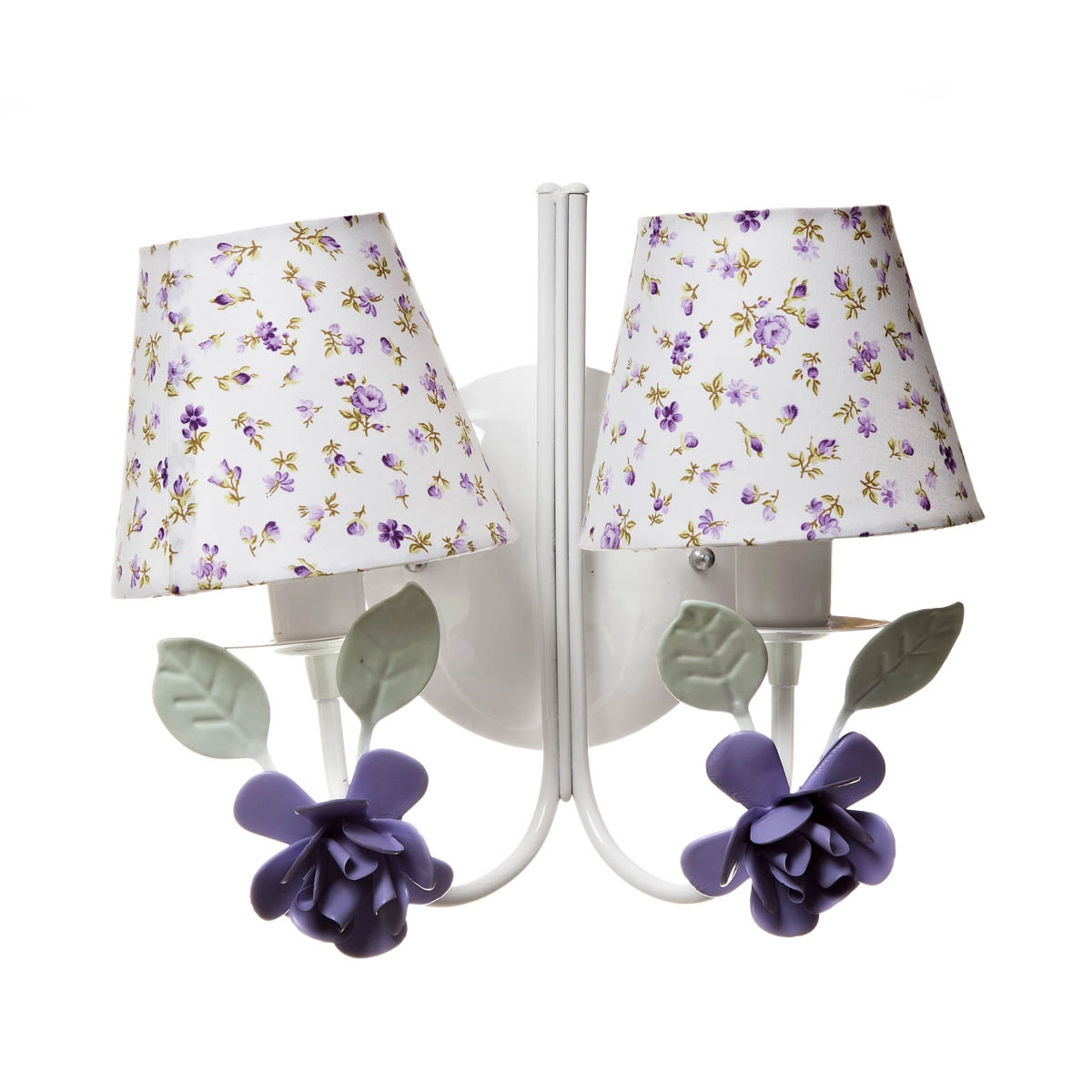 Arandela 2 Lâmpadas Flores Grandes Lilás Quarto Bebê Infantil