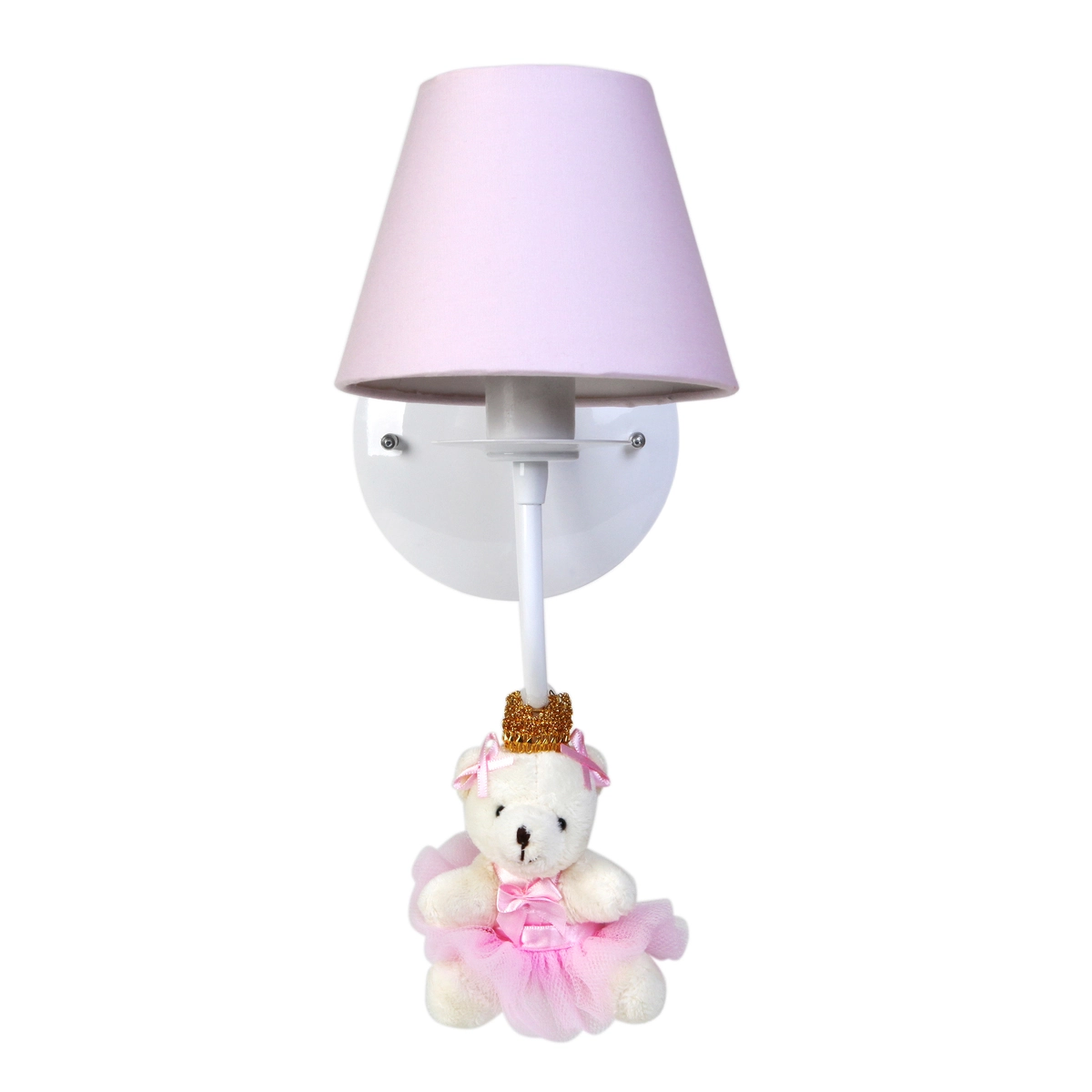 Arandela 1 Lâmpada Ursinha Princesa Rosa Quarto Bebê Infantil