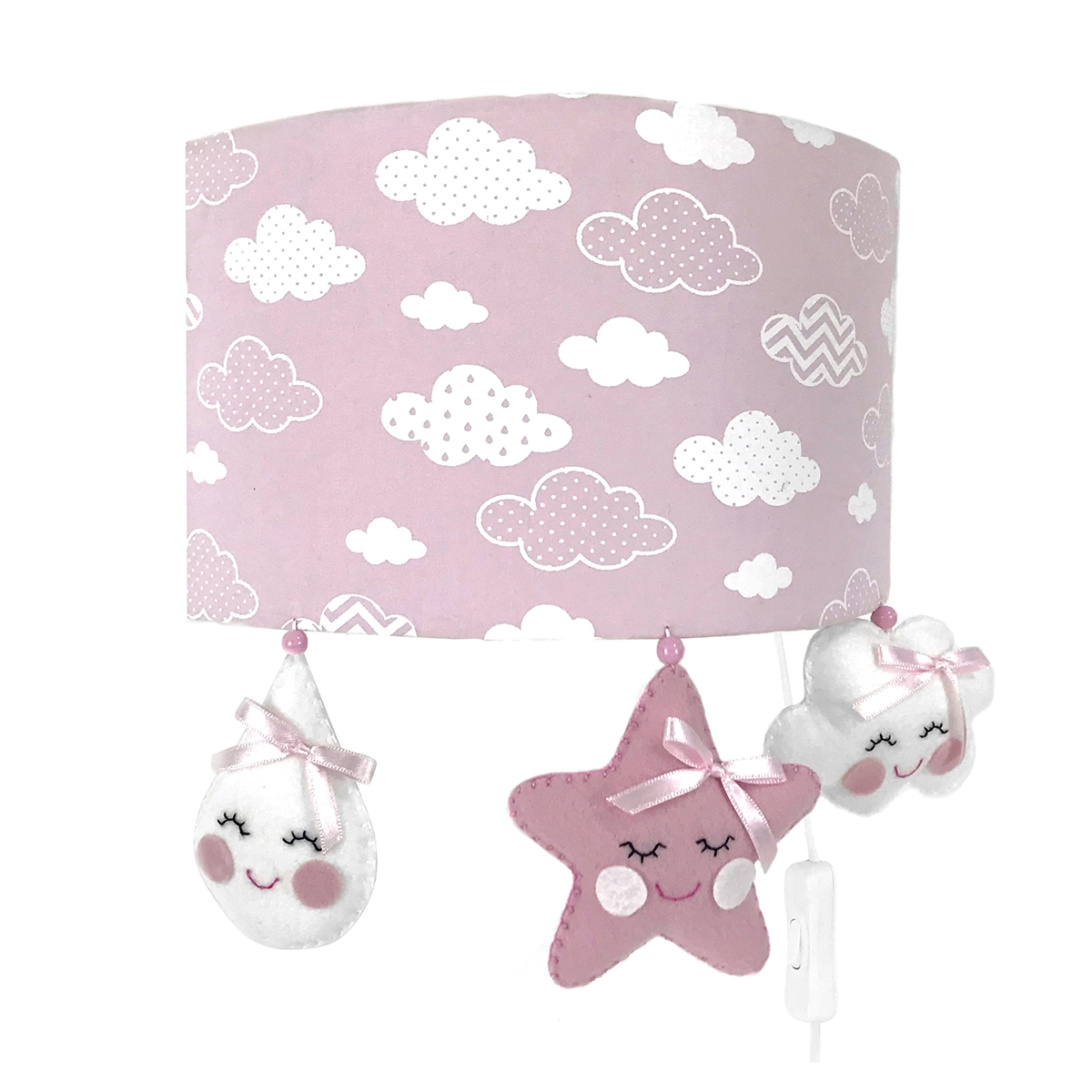 Arandela Meia Lua Chuva De Amor Rosa Quarto Bebê Infantil