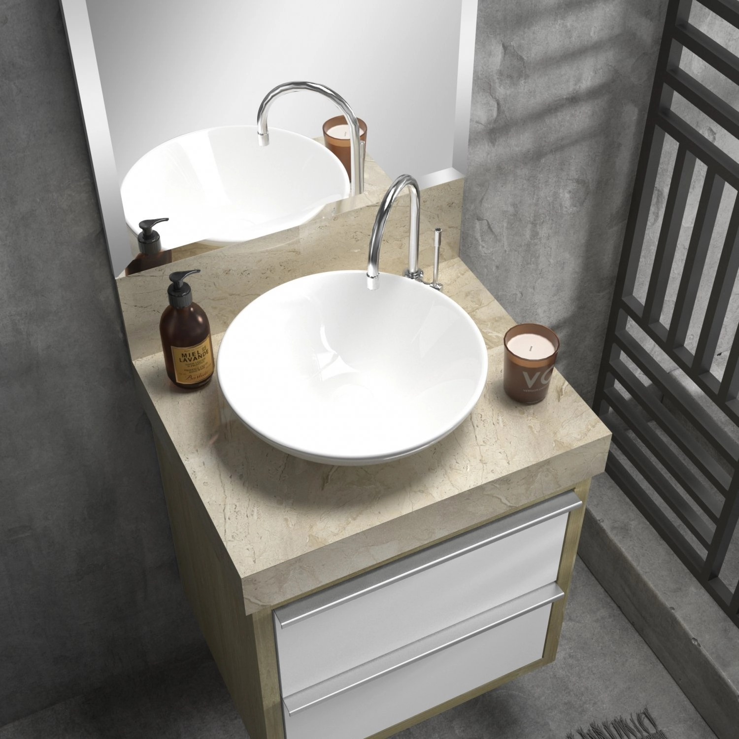 Lavatório Em Porcelanato Para Banheiro 50cm Top Para Cuba De Apoio Blu Travertino