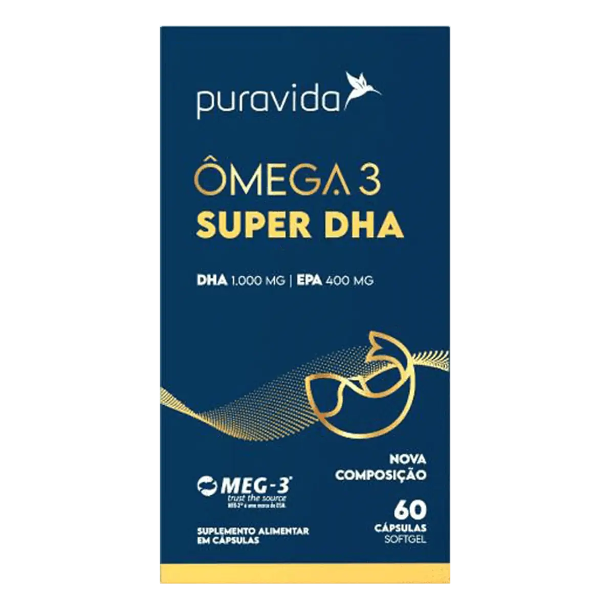 Ômega 3 Dha 60 Cáps - Pura Vida - 1000mg Dha - 400mg Epa