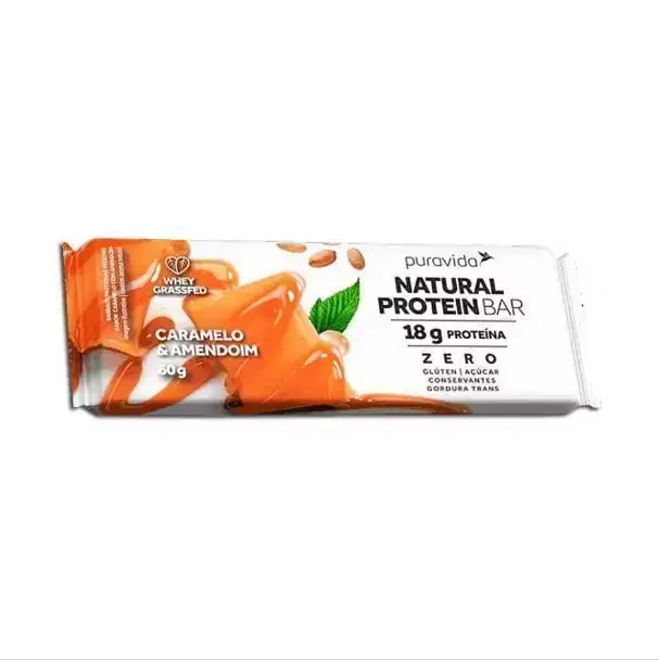 Natural Protein Bar Sabor Caramelo e Amendoim - Puravida 60g