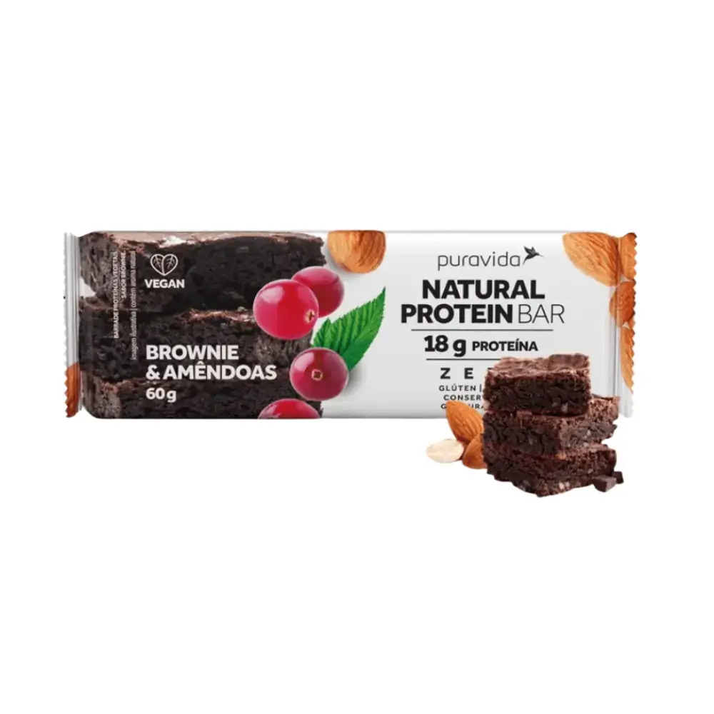 Natural Protein Bar Sabor Brownie e Amêndoas - Puravida 60g