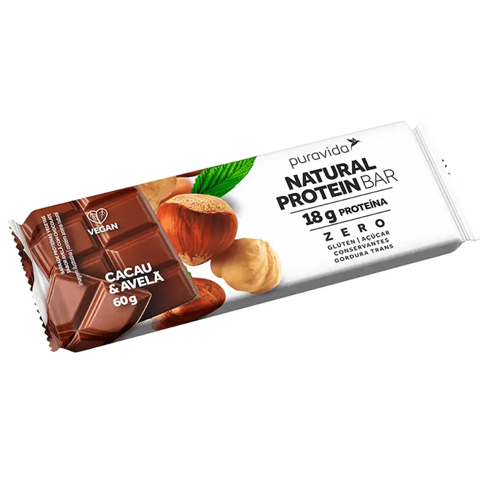 Natural Protein Bar Sabor Avelã com Cacau - Puravida 60g