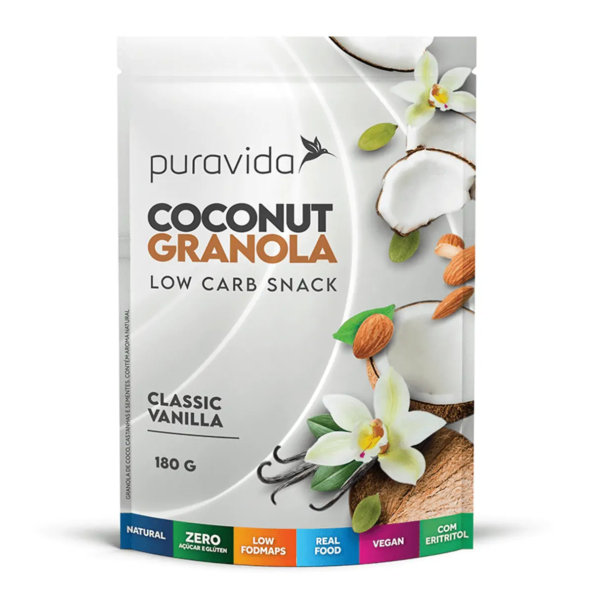 Coconut Granola Classic Vanilha, 180g, Puravida