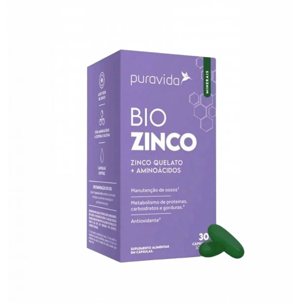 Zinco Quelato Aminoácidos Puravida Bio Zinco Caixa 30 Cápsulas Softgel