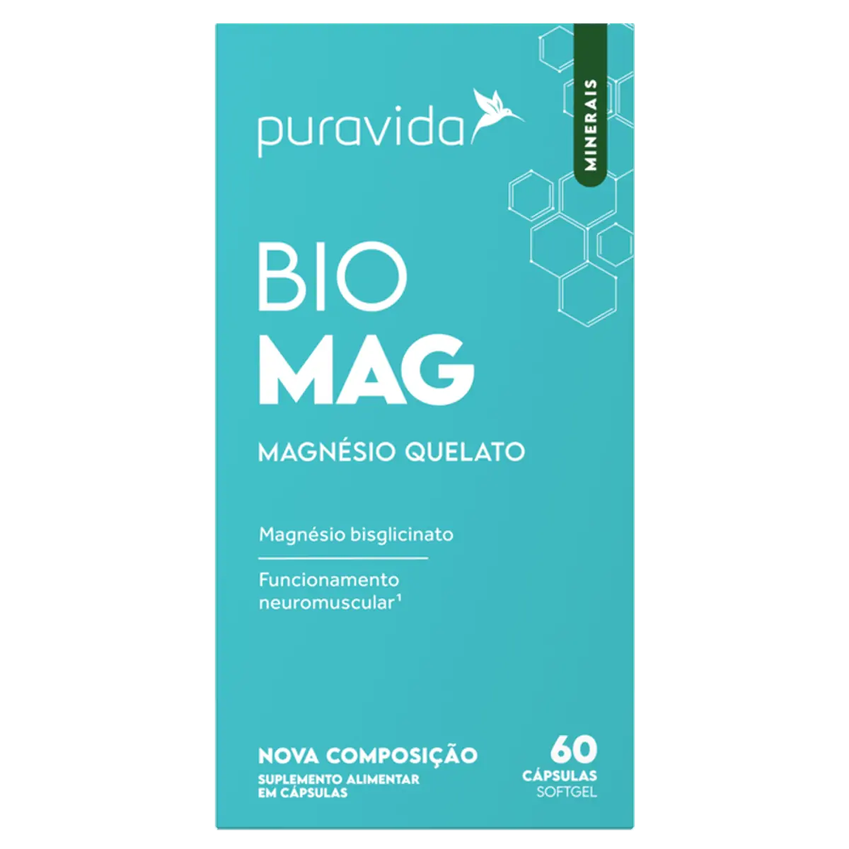 Magnésio Quelato Puravida Bio Mag Caixa 60 Cápsulas Softgel