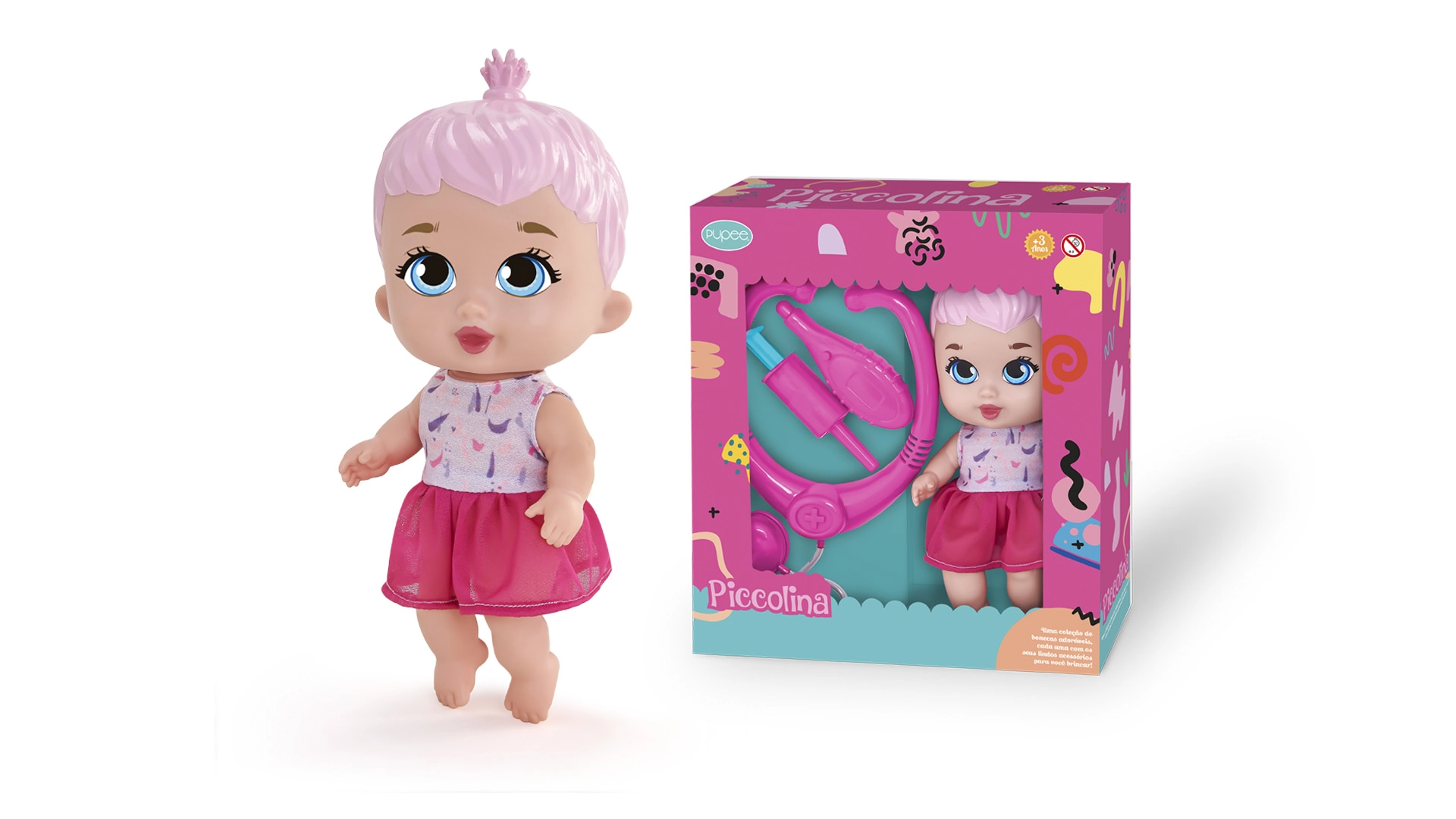 Boneca Piccolina Dodoi Cabelo Rosa 1143 Pupee