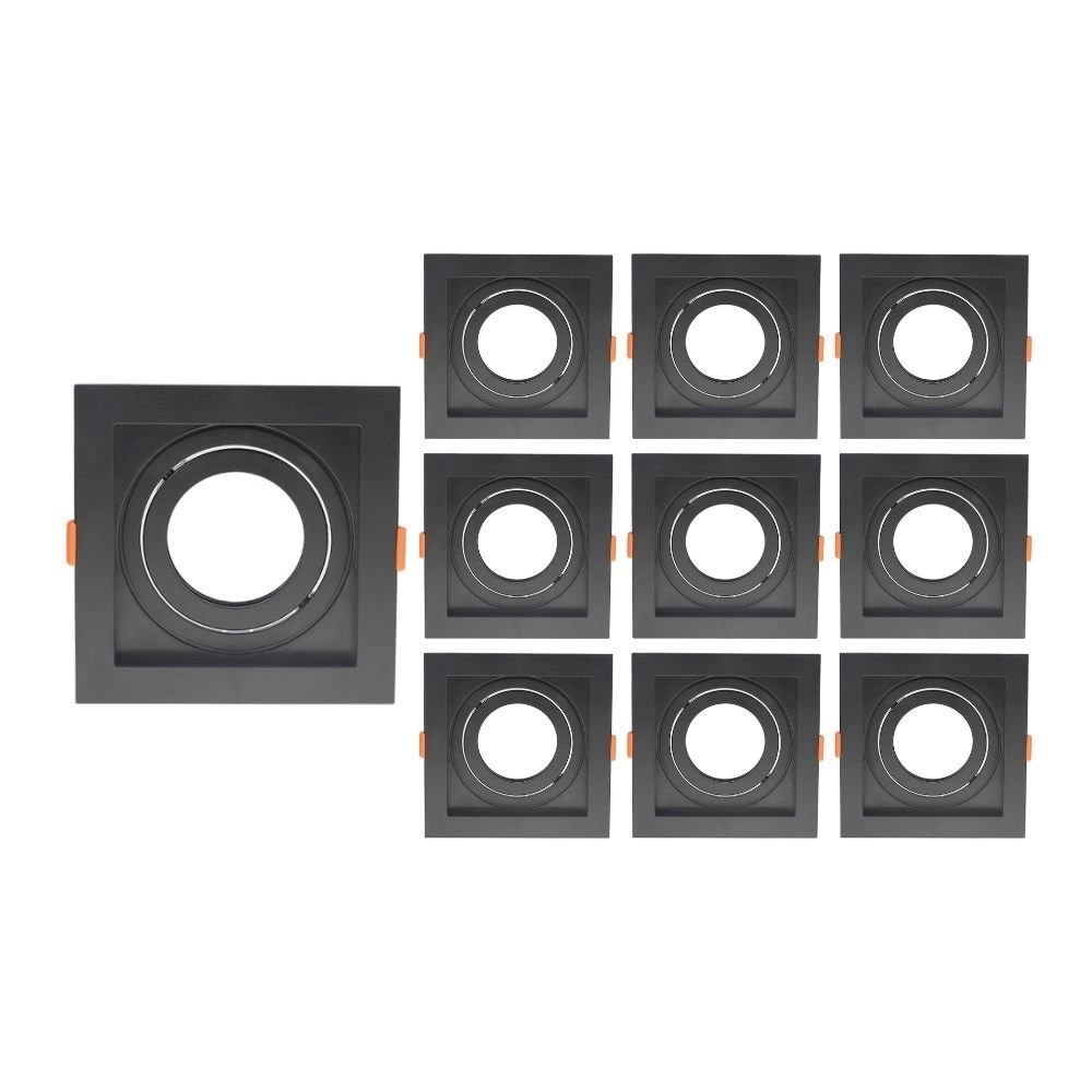 10 Spots De Embutir Recuado Nordecor Flea Para 1 Lâmpada Par 20 Quadrado Preto