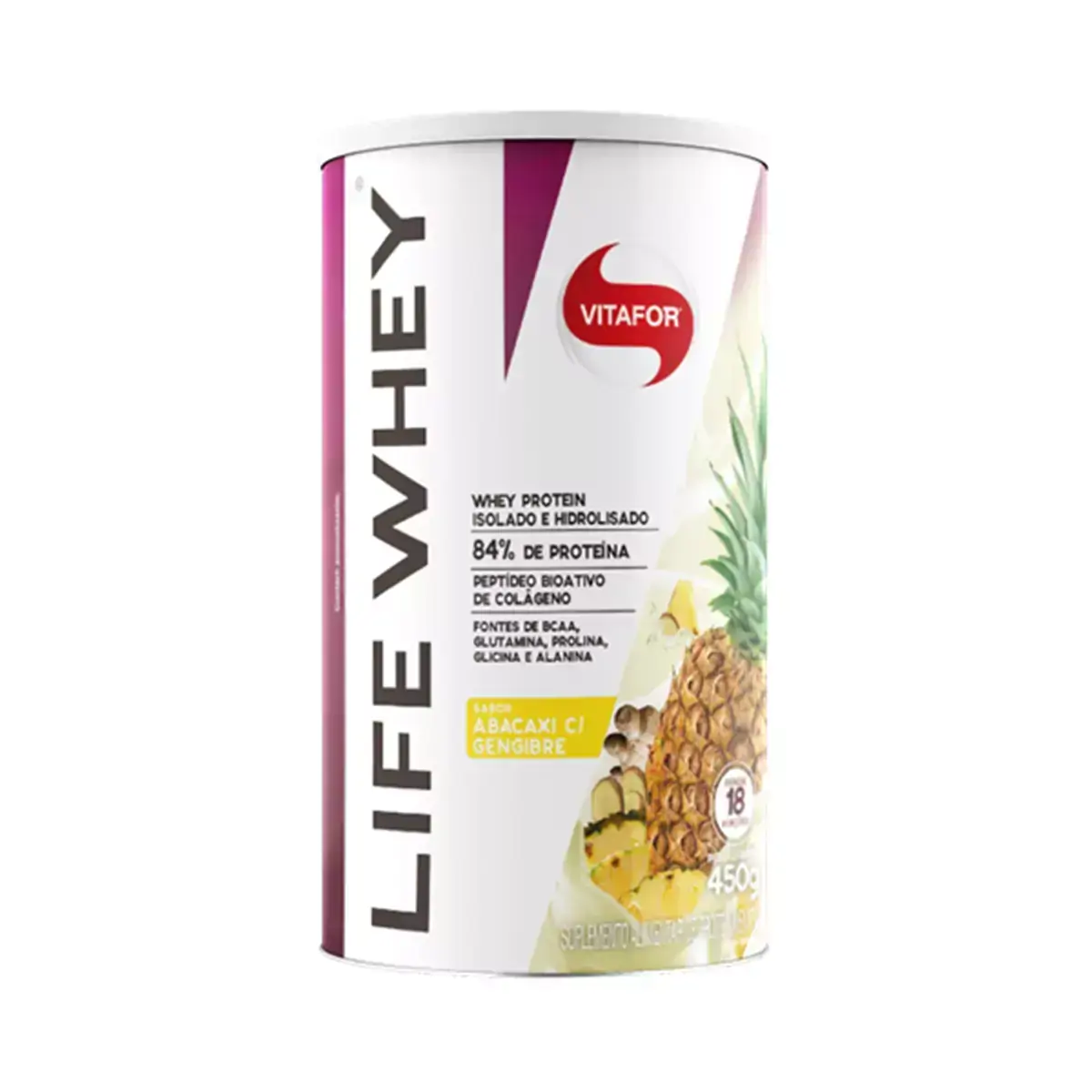 Life Whey Sabor Abacaxi C/ Gengibre 450g - Vitafor