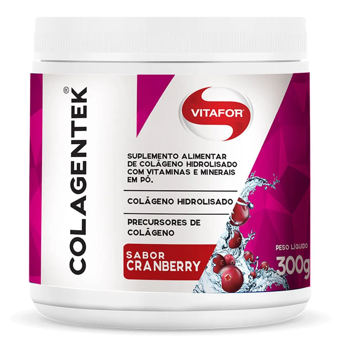Colagentek Colágeno com Multivitaminas e Minerais Cranberry Vitafor 300g