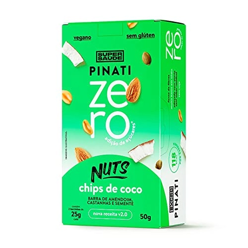 Pack Barra De Nuts Chips De Coco Super Saúde Pinati Zero Caixa 50g 2 Unidades