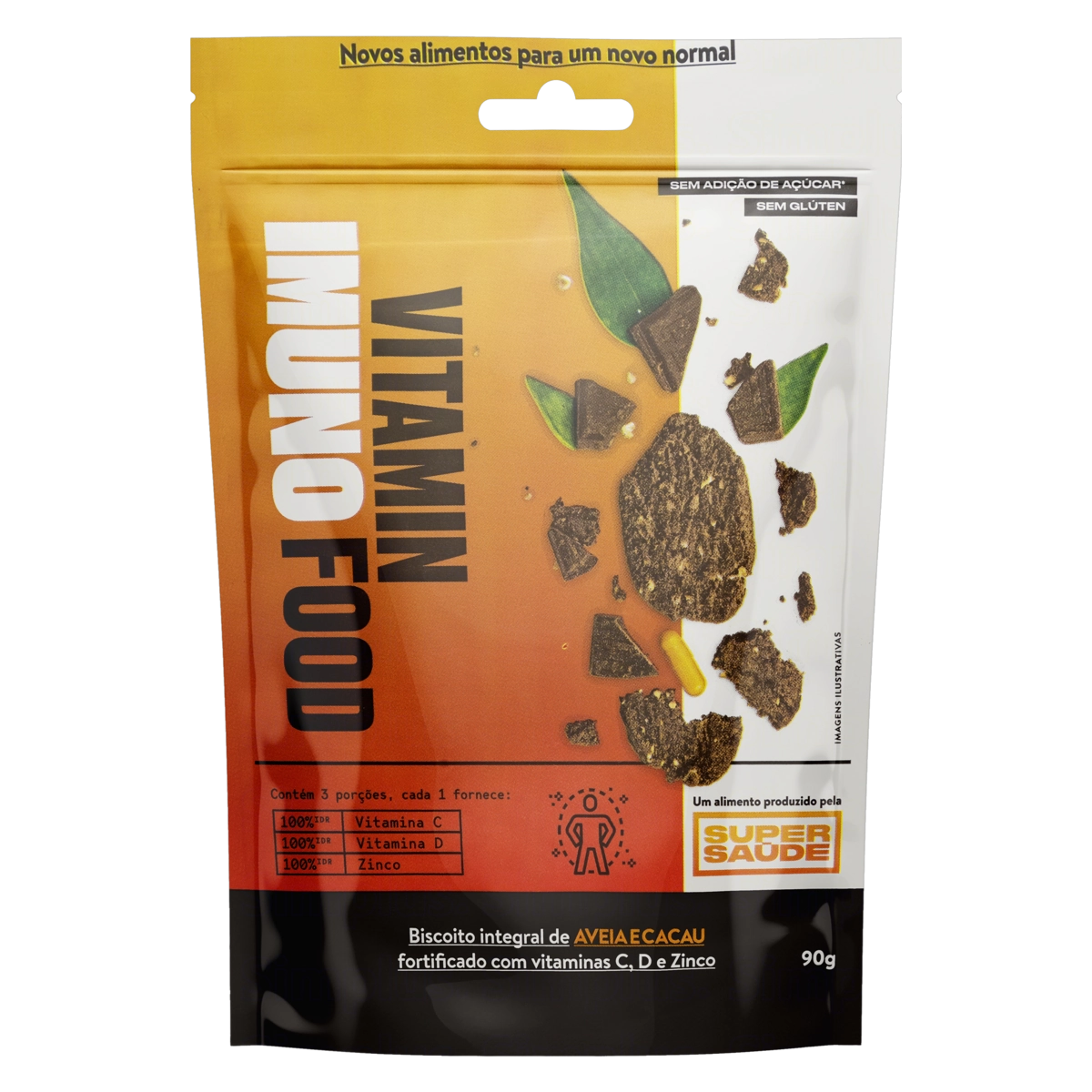 Biscoito Vegano Integral Aveia E Cacau Sem Glúten Super Saúde Vitaminfood Imuno Pouch 90g