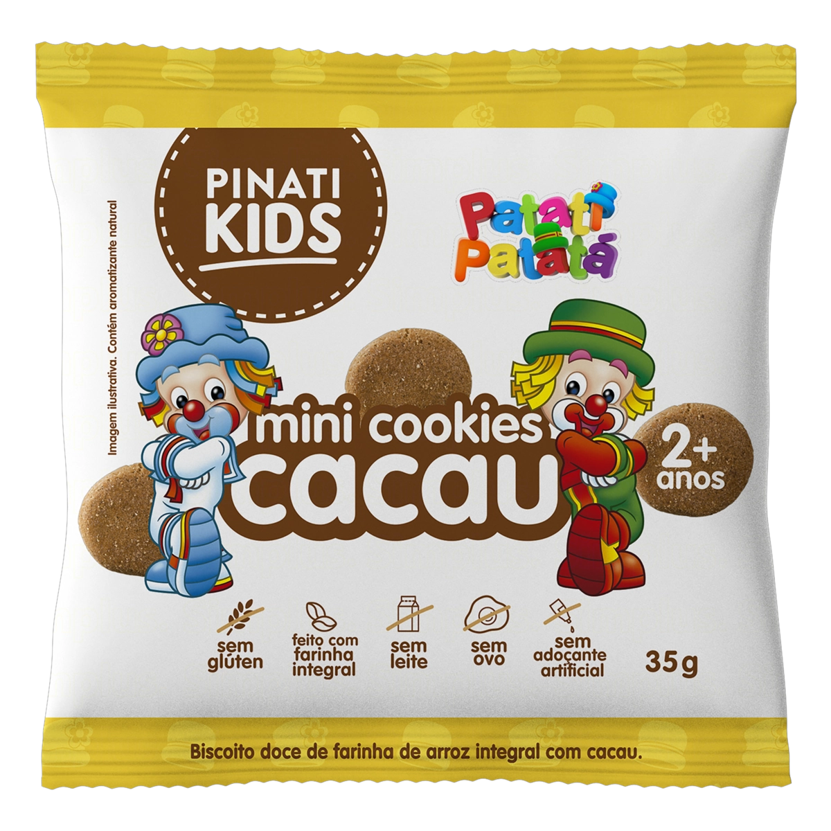 Mini Biscoito Cookie Integral Cacau Sem Glúten Patati Patatá Super Saúde Pinati Kids Pacote 35g