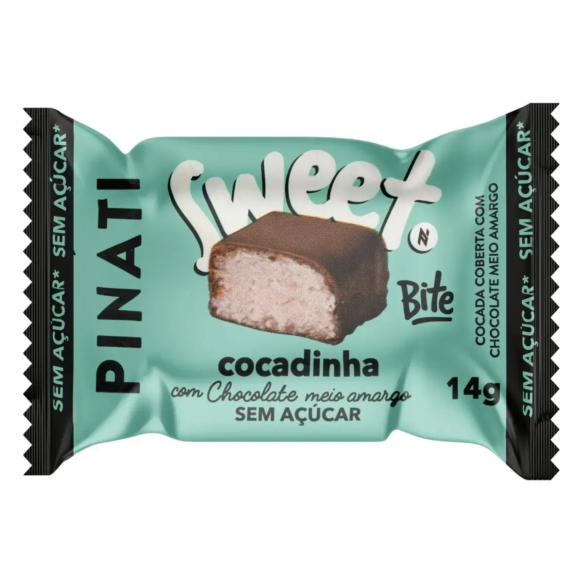 Cocada Cobertura Chocolate Meio Amargo Zero Açúcar Pinati Sweet Bite Pacote 14g