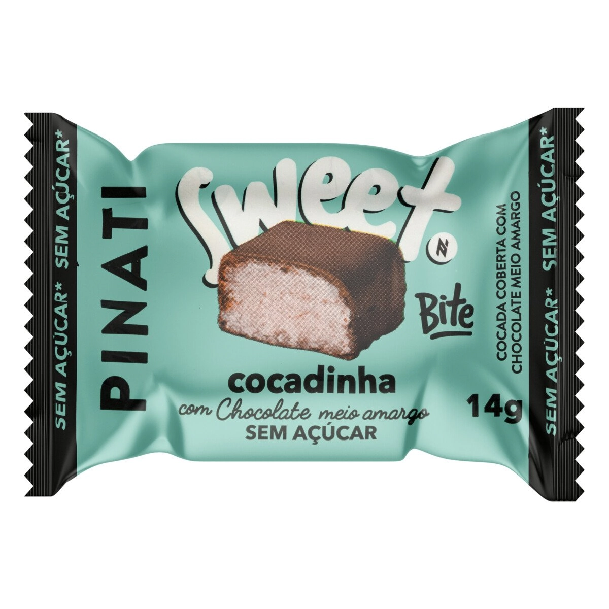 Cocada Cobertura Chocolate Meio Amargo Zero Açúcar Pinati Sweet Bite Pacote 14g