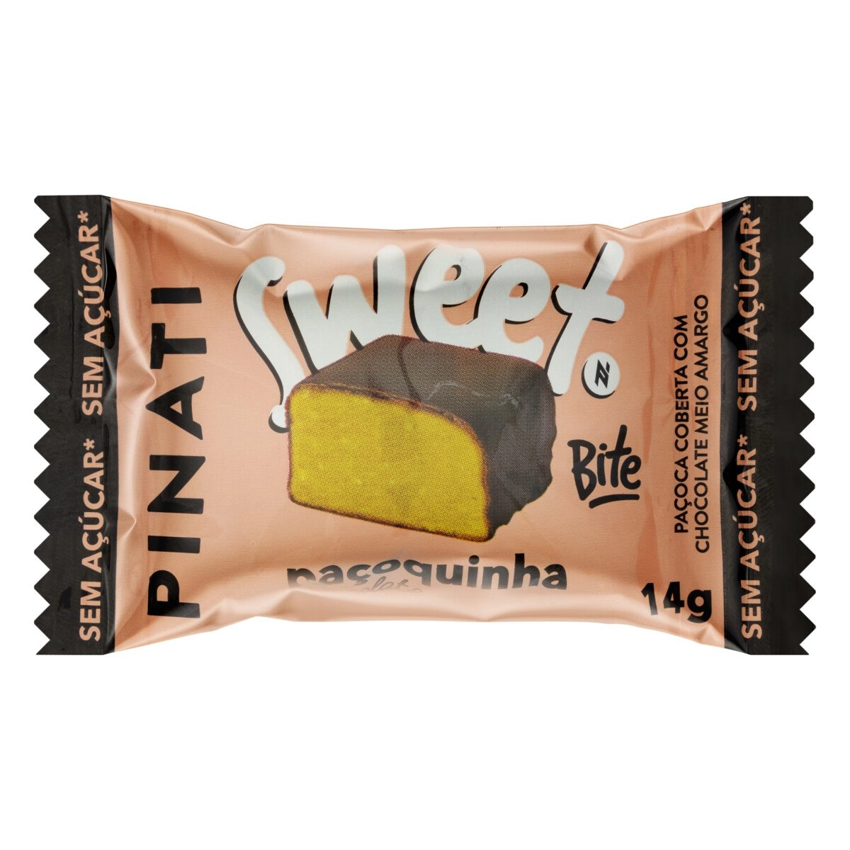 Paçoca Cobertura Chocolate Meio Amargo Zero Açúcar Pinati Sweet Bite Pacote 14g