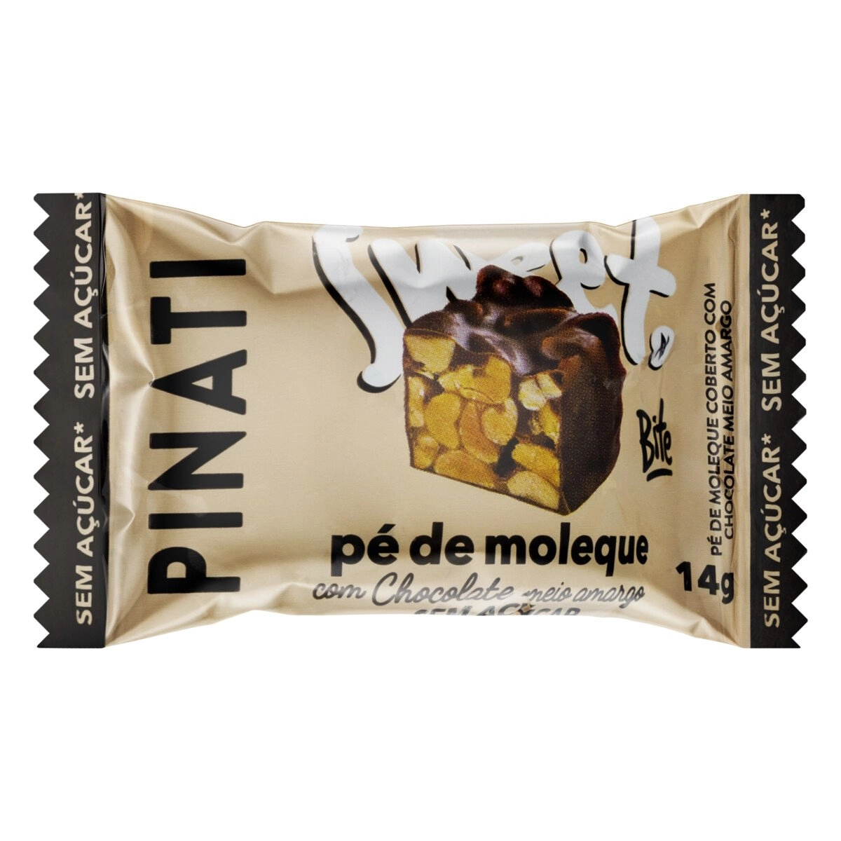 Pé de Moleque Cobertura Chocolate Meio Amargo Zero Açúcar Pinati Sweet Bite Pacote 14g