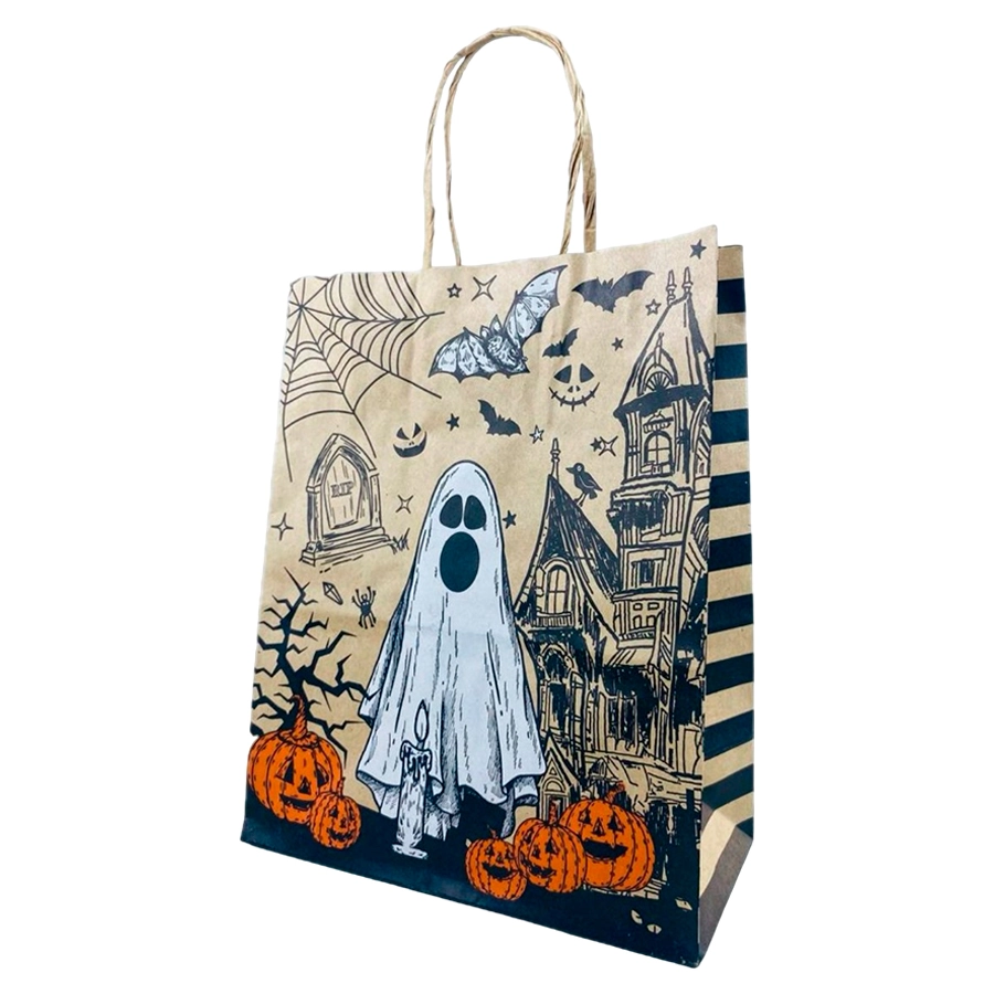 Sacola Kraft Nat Fantasma Halloween 17,5x8,5x21,5cm 5074 Lc Embalagens