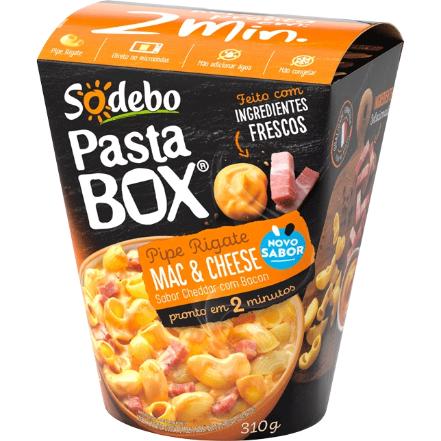 Pipe Rigate Cheddar Com Bacon Sodebo Pasta Box Caixa 310g