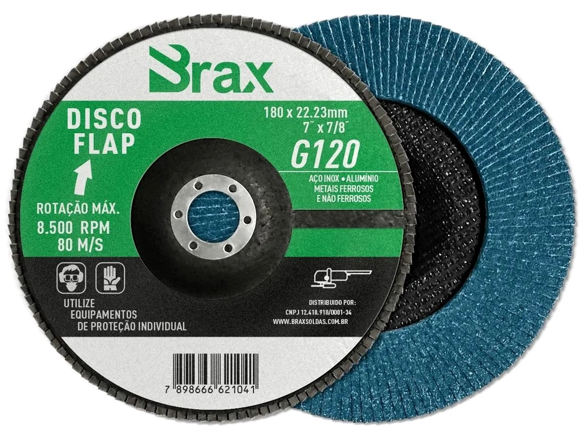 Disco Flap De Zircônio De 7" X 7/8" 180x22 23mm Grão 120 - Brax