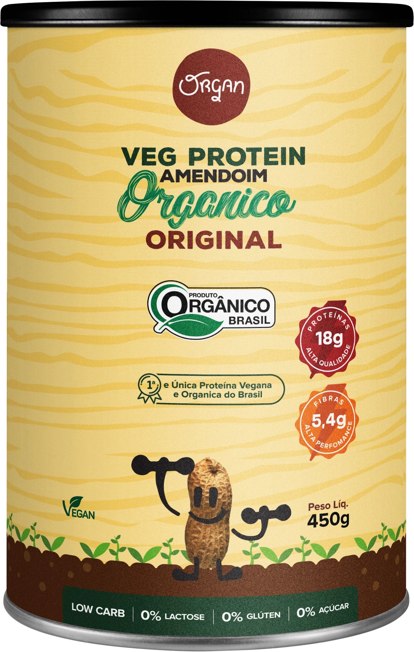 Veg Protein Amendoim Org Original Organ Pt 450g