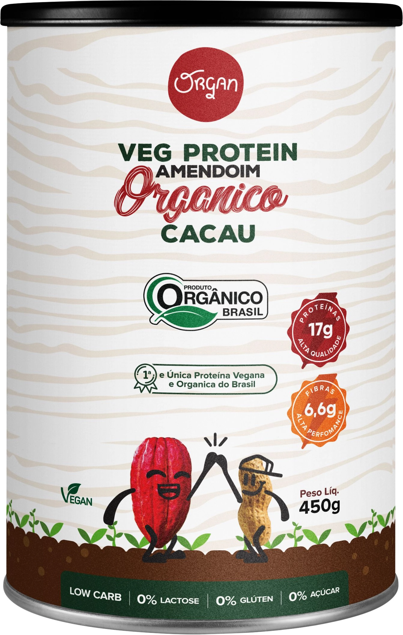 Veg Protein Amendoim Org Cacau Organ Pt 450g