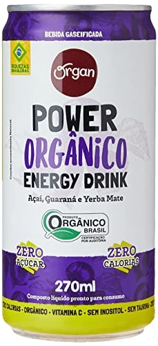 Energético Orgânico Açaí, Guaraná E Yerba Mate Zero Açúcar Organ Power Lata 270ml