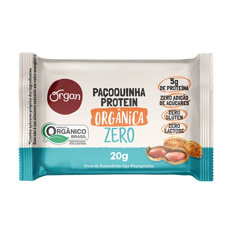 Paçoquinha Orgânica Zero Lactose Organ Protein Pacote 20g