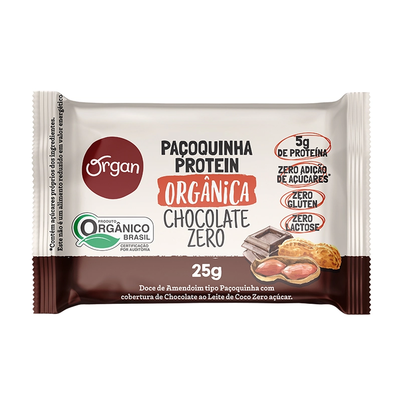 Pacoca Z/acucar Choc Leite Organ 25g