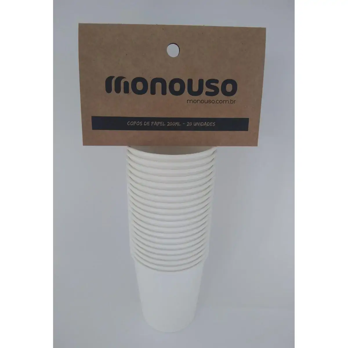 Copo de Papel Branco 200ml com 20 Unidades