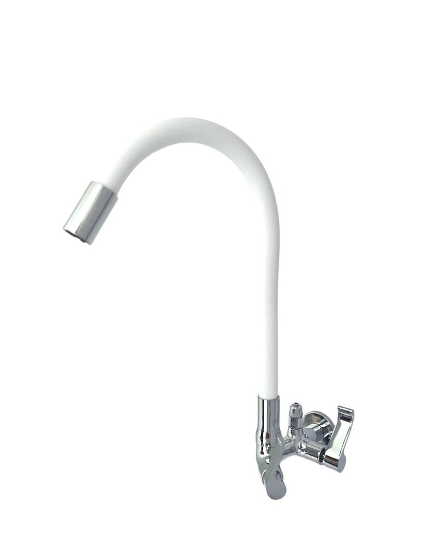 Torneira Cozinha Flexivel De Parede Com Saída Para Purificador De Agua 1/4 Tubo Branco Samer Metais