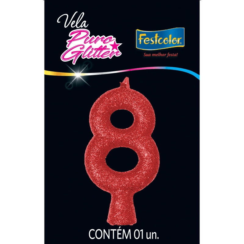Vela Aniv. Braskom Puro Glitter Vermelha N 8