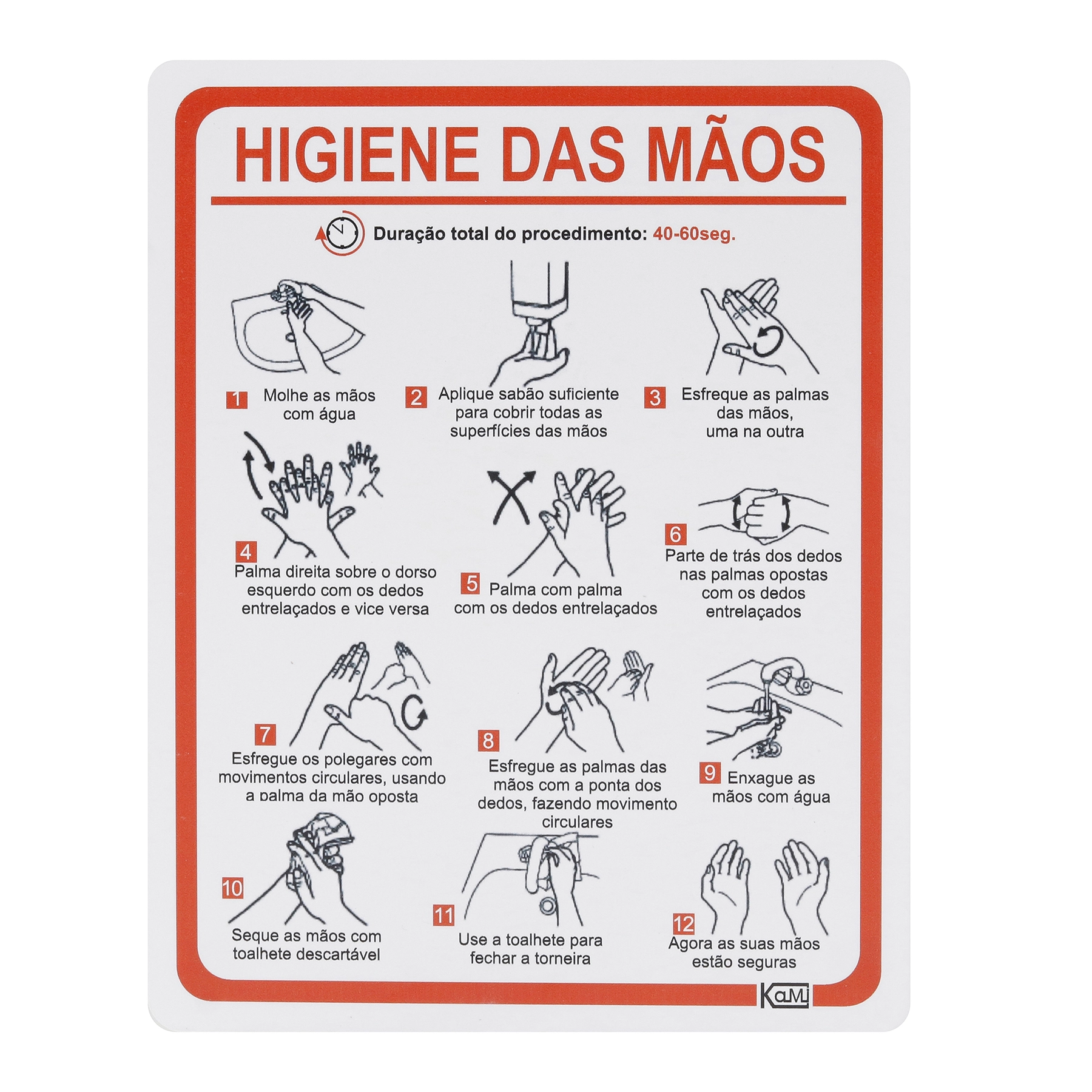 Placa de Sinalização Higiene das Mãos Plástico 23x18cm