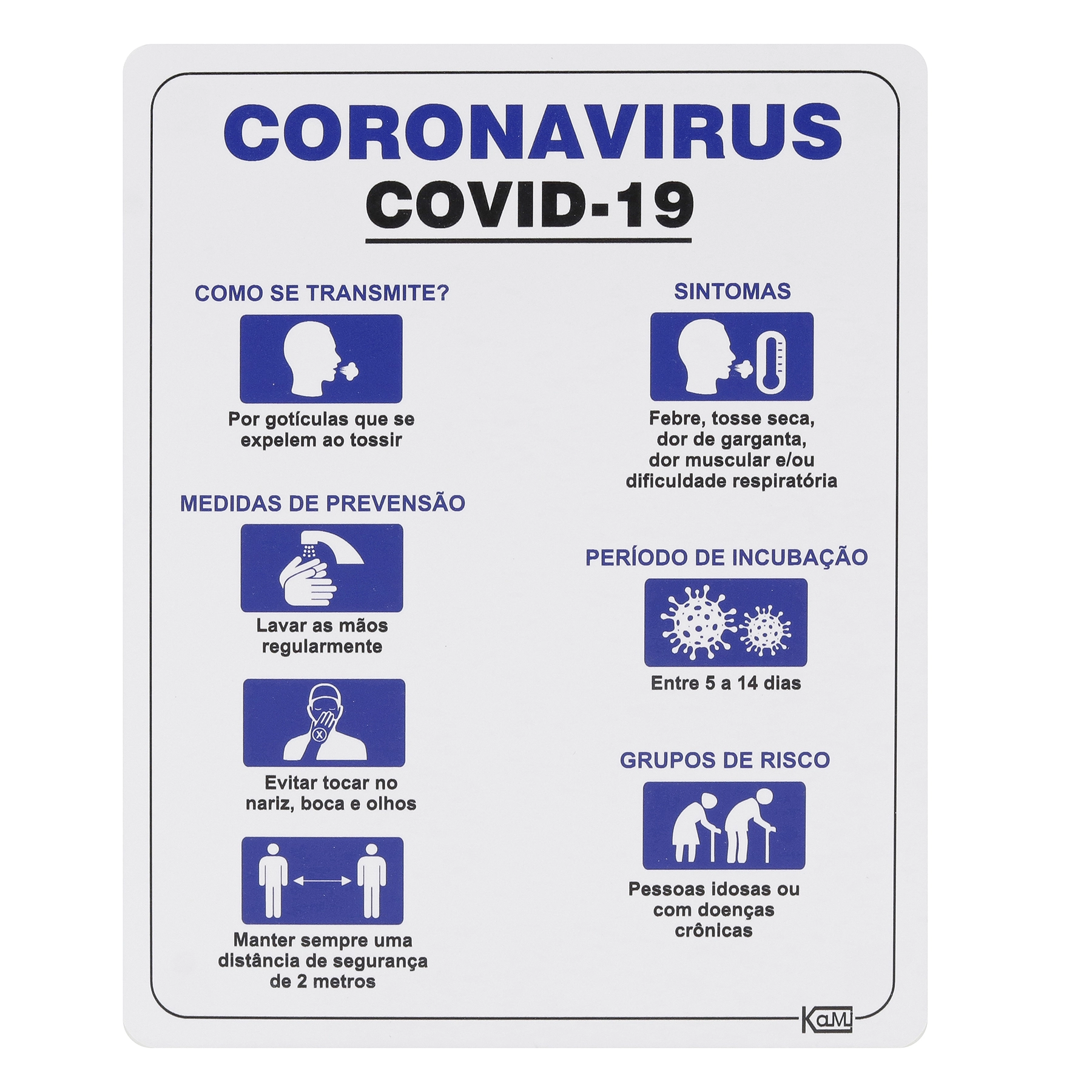 Placa Coronavírus Covid-19 Plástico 23x18cm