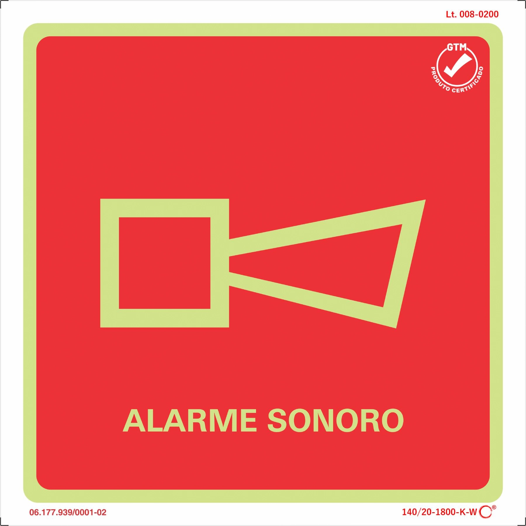 Placa de Sinalização Alarme Sonoro Plástico 20x20cm