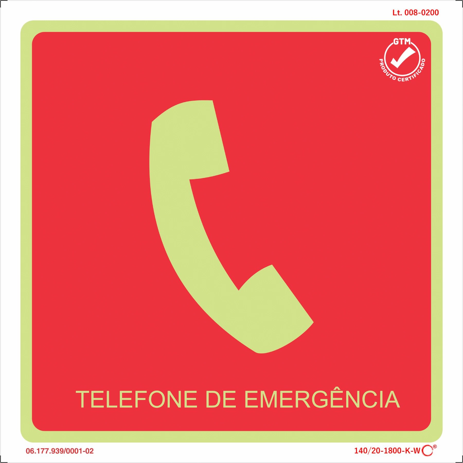Placa de Sinalização Telefone de Emergência Plástico 20x20cm