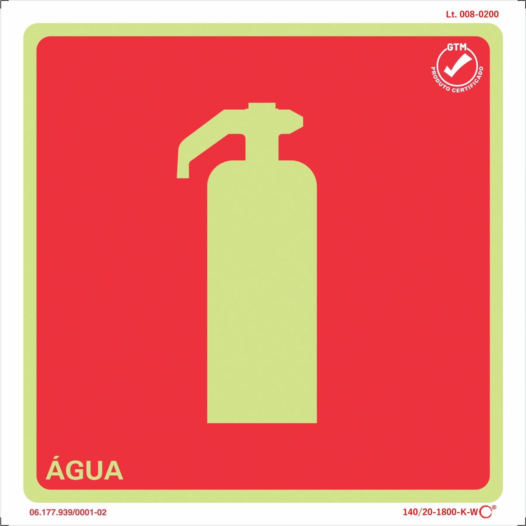 Placa de Sinalização Extintor de Água Plástico 20x20cm