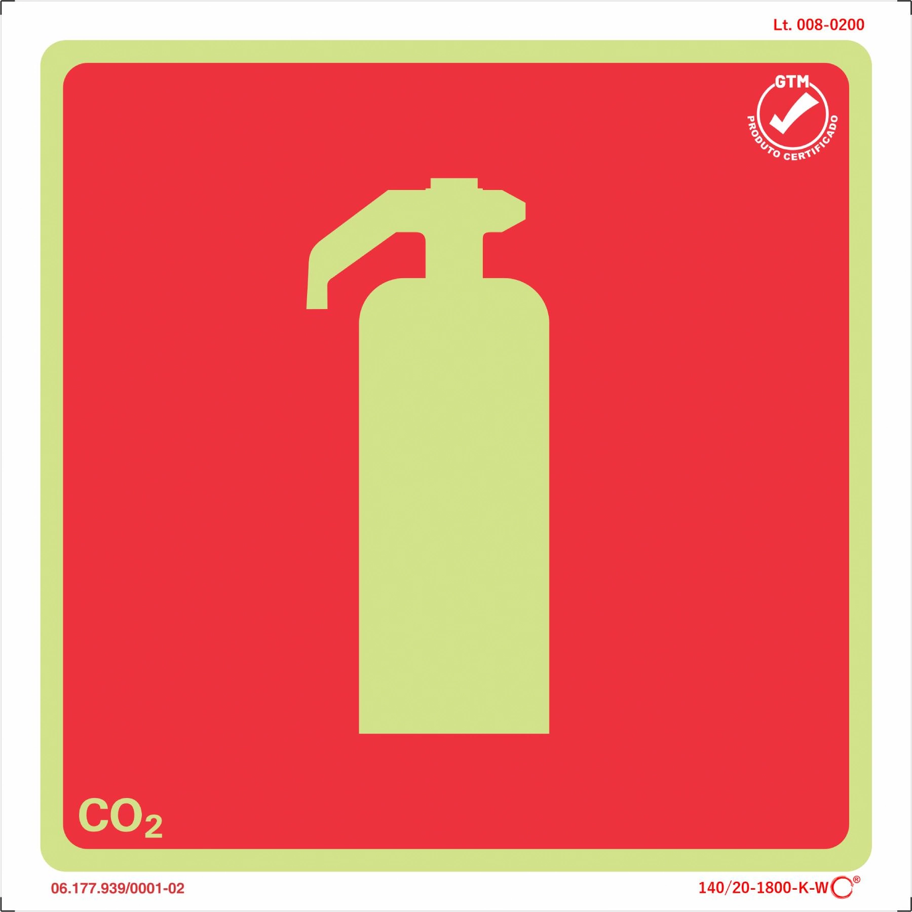 Placa de Sinalização Extintor Co2 Plástico 20x20cm